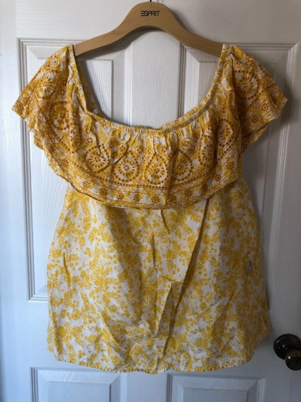 Lane Bryant Yellow Floral Off Shoulder Embroidered Blouse Top Size 14/16 Cotton